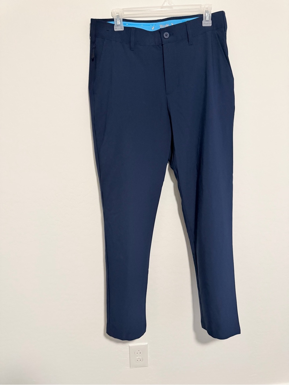 Birdies Navy Slim Dress Pants with Bright Blue Waistband Accent